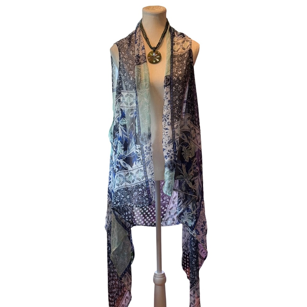 Lane Bryant Floral Print Open Front‎ Vest Sleeveless Duster One Size